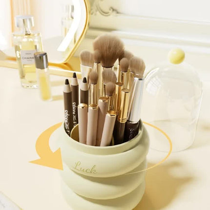 Pink 360° Rotating Makeup Brush Holder with Clear Dome – Stylish Organizer for Vanity, Desk, and Bathroom