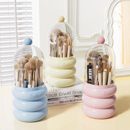 Blue 360° Rotating Makeup Brush Holder with Clear Dome – Stylish Organizer for Vanity, Desk, and Bathroom
