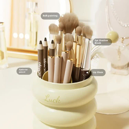 Blue 360° Rotating Makeup Brush Holder with Clear Dome – Stylish Organizer for Vanity, Desk, and Bathroom