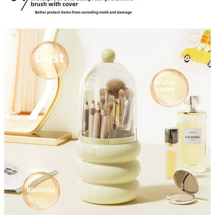 Blue 360° Rotating Makeup Brush Holder with Clear Dome – Stylish Organizer for Vanity, Desk, and Bathroom