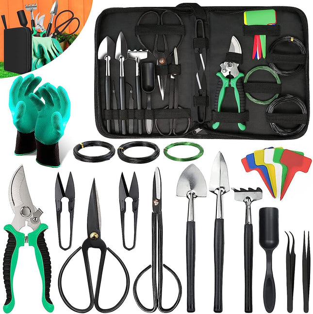 24-Piece Bonsai Tree Tool Kit for Gardening Starters Complete Bonsai Care Set with Organizer Bag