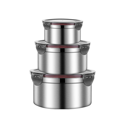 Brown 3-Piece 304 Stainless Steel Food Storage Set with Leak-Proof Lids Round Design for Fridge and Meal