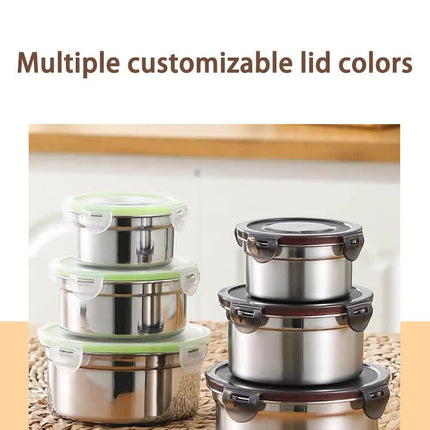 Brown 3-Piece 304 Stainless Steel Food Storage Set with Leak-Proof Lids Round Design for Fridge and Meal – product detail