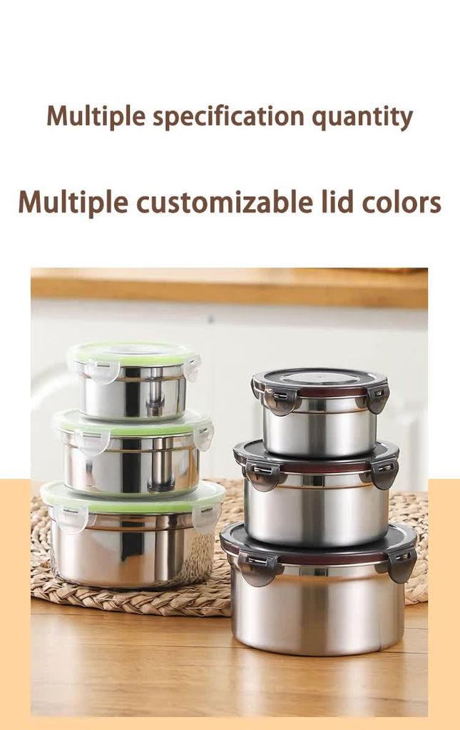 Brown 3-Piece 304 Stainless Steel Food Storage Set with Leak-Proof Lids Round Design for Fridge and Meal – product detail
