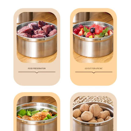 Brown 3-Piece 304 Stainless Steel Food Storage Set with Leak-Proof Lids Round Design for Fridge and Meal – product features