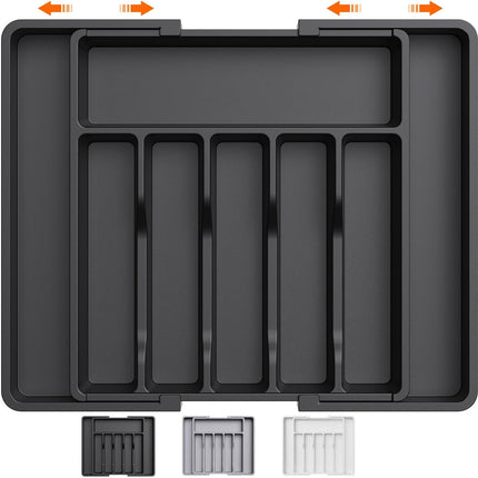 Grey Adjustable Polypropylene Kitchen Drawer Organizer - 8 Compartments, Large Capacity, Easy to Clean
