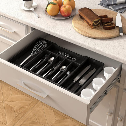 Grey Adjustable Polypropylene Kitchen Drawer Organizer - 8 Compartments, Large Capacity, Easy to Clean