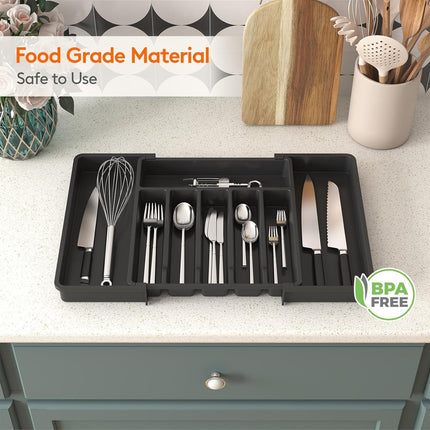 Grey Adjustable Polypropylene Kitchen Drawer Organizer - 8 Compartments, Large Capacity, Easy to Clean