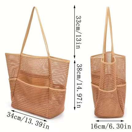Blue Breathable Mesh Beach Tote Bag - Large Capacity Sand-Free Bag with Zipper Pocket & Multi-Purpose Storage