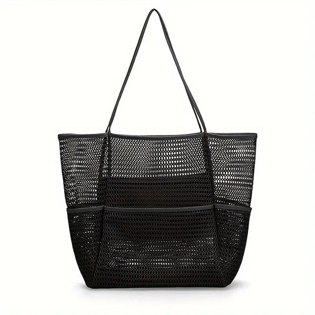 Black Breathable Mesh Beach Tote Bag (Purpose Storage)