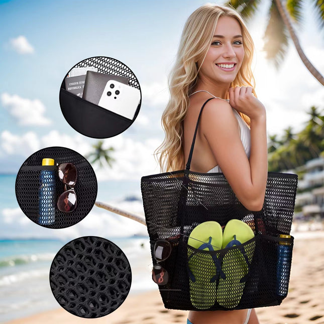 Black Breathable Mesh Beach Tote Bag (Purpose Storage)