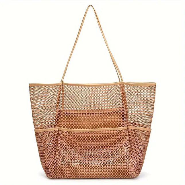 Brown Breathable Mesh Beach Tote Bag (Purpose Storage)