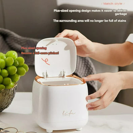White Portable Tabletop Trash Can with Dual-Layer Design – Convenient for Desk Organization