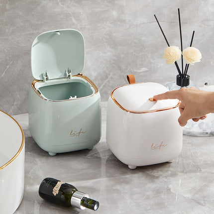 Light Green Portable Tabletop Trash Can with Dual-Layer Design - Convenient for Desk Organization