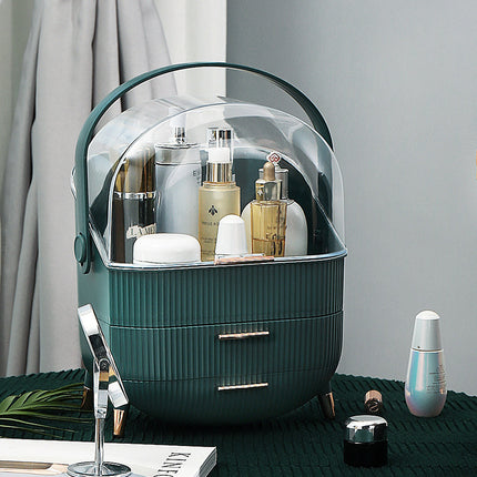 Dark Green Multifunctional Makeup Organizer with Large Capacity and Transparent Design(Makeup is a prop for shooting and is not included)