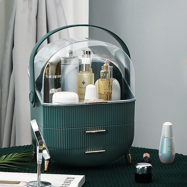 Dark Green Multifunctional Makeup Organizer with Large Capacity