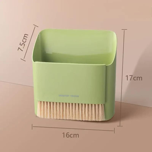 2 Set Green Mini Desktop Sweeper and Trash Bin Set | Compact Desk Cleaning Brush Organizer | Small Tabletop Sweeping Dustpan for Home and Office Use