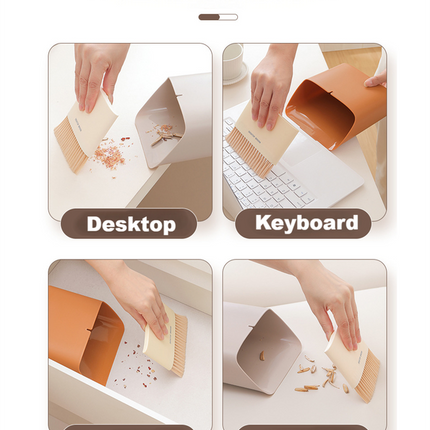2 Set Orange Mini Desktop Sweeper and Trash Bin Set | Compact Desk Cleaning Brush Organizer | Small Tabletop Sweeping Dustpan for Home and Office Use