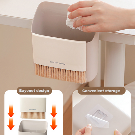 2 Set Orange Mini Desktop Sweeper and Trash Bin Set | Compact Desk Cleaning Brush Organizer | Small Tabletop Sweeping Dustpan for Home and Office Use