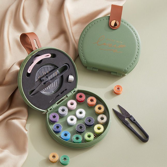 Green Portable Sewing Kit with Threads Needles and Tools