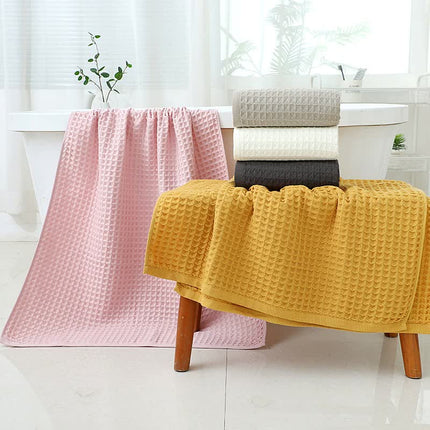 Pink Luxury Cotton Waffle Bath Towel, Soft, Quick-Drying, Water Absorbent, Unisex, for Home Use