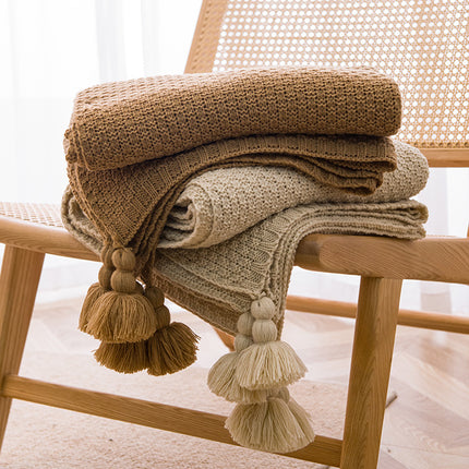 Beige 110cm x 150cm Soft Tassel Throw Blanket for Sofa or Bed, Cozy  Casual Blanket for Office Nap, Minimalist Bed End Cover