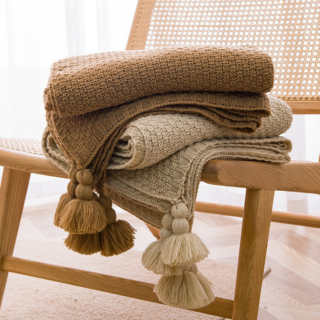 Beige 110cm x 150cm Soft Tassel Throw Blanket for Sofa or Bed Cozy Casual Blanket for Office Nap – product detail