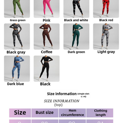 Light Gray Size S Tie-Dye Yoga Set Long Sleeve Butt Lift Leggings Seamless Workout Training Gym Clothes