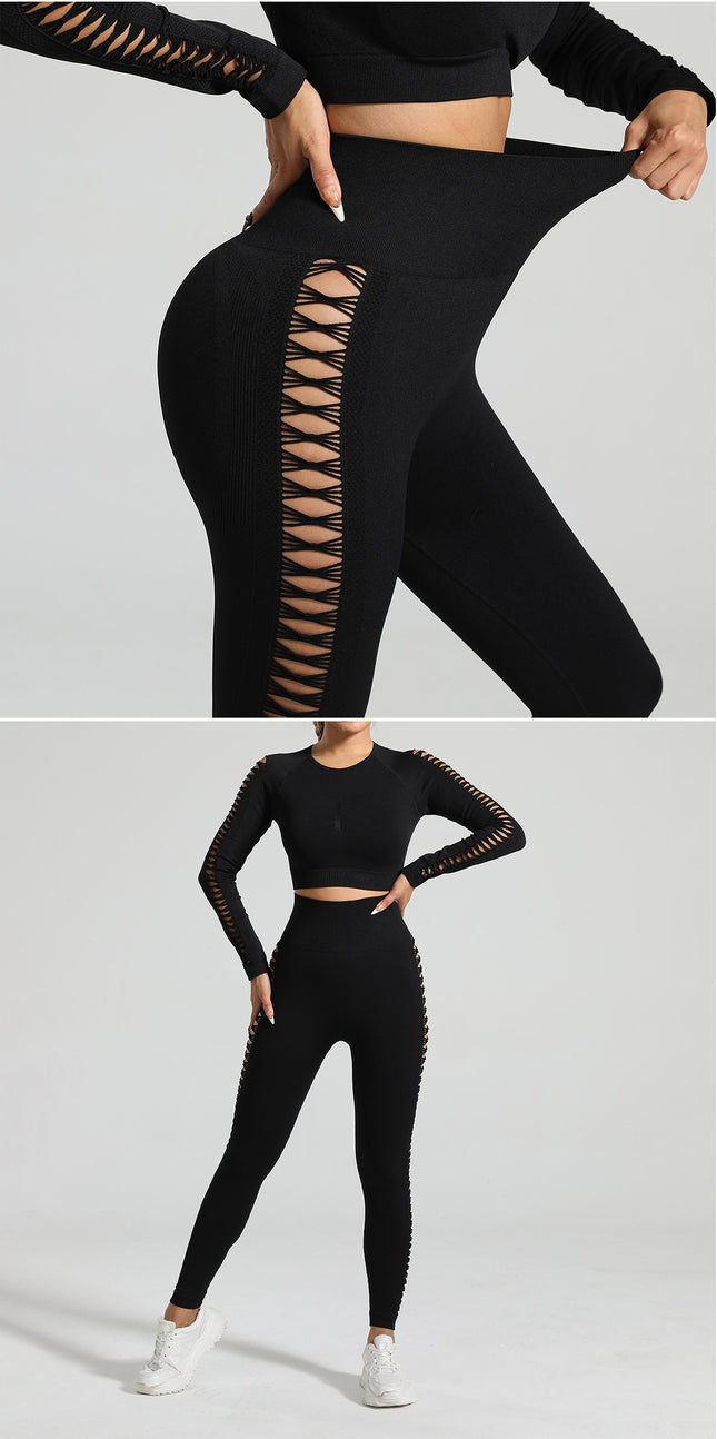 Black Size S Tie-Dye Yoga Set Long Sleeve Butt Lift Leggings Seamless
