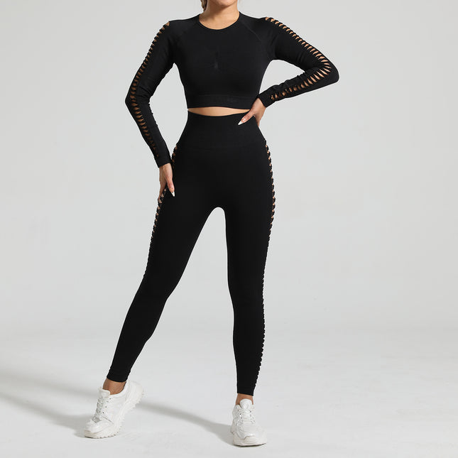 Black Size M Tie-Dye Yoga Set Long Sleeve Butt Lift Leggings Seamless