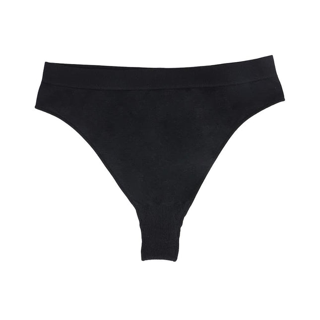 Size M Black Comfortable High-Waisted Thong Underwear