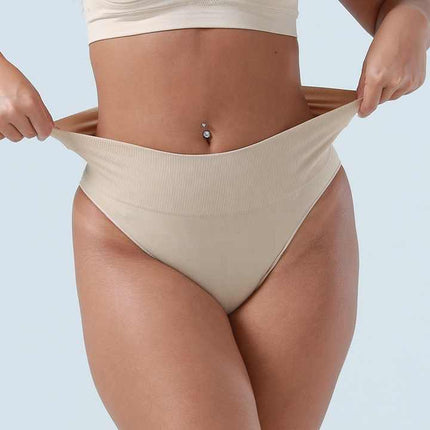 3 Pcs Size M White Microfiber High-Waisted Thong Underwear with Tummy Control - Slimming Comfort