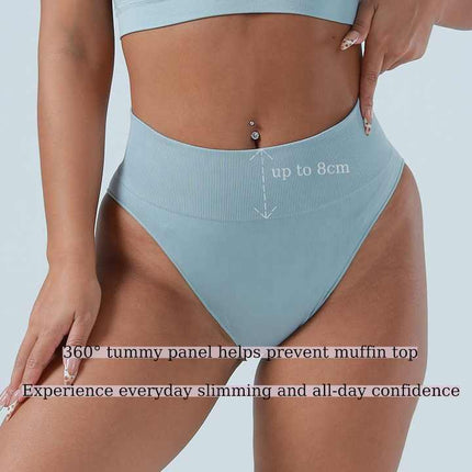 3 Pcs Size M White Microfiber High-Waisted Thong Underwear with Tummy Control - Slimming Comfort