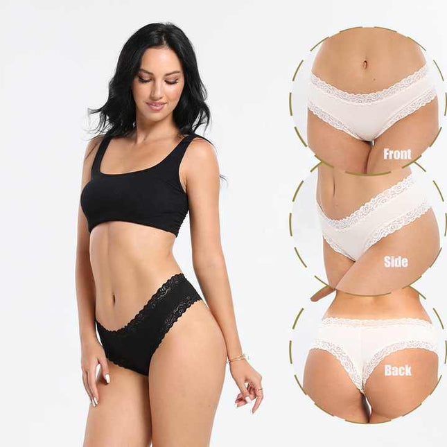 Size L Lace-Trimmed Cotton Panties - 3-Pack in Black, White