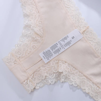 Size L Lace-Trimmed Cotton Panties - 3-Pack in Black, White, and Nude