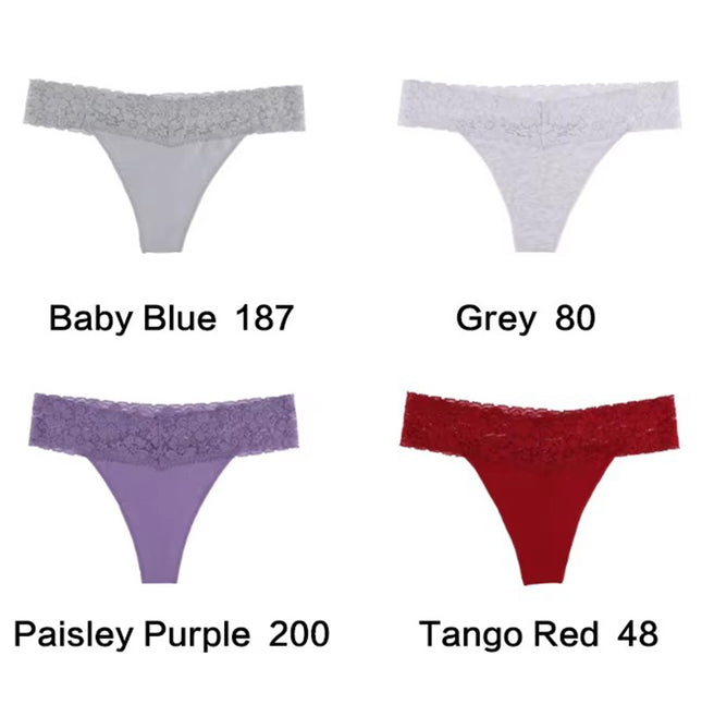 Size S Lace-Trimmed Thong Underwear – 4-Pack in Baby Blue, Grey