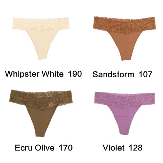 Size XL Lace-Trimmed Thong Underwear - 4-Pack in Whipster White