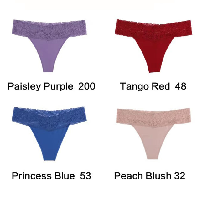 Size XL Lace-Trimmed Thong Underwear -4-Pack in Paisley Purple
