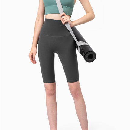 Size L Black Seamless High-Waisted Yoga Shorts for Women - Tummy Control & Butt Lifting Fitness Shorts