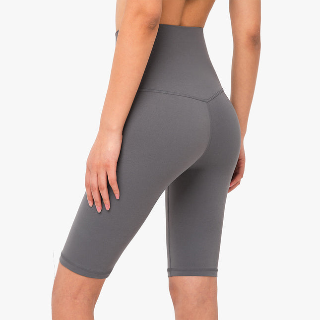 Size S Titanium Grey Seamless High-Waisted Yoga Shorts for Women