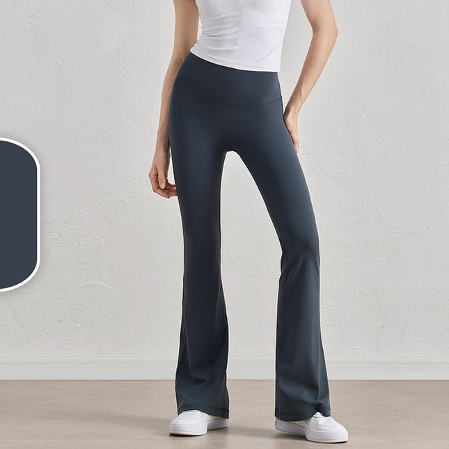 Oil Blue High-Waisted Lycra Yoga Bell-Bottom Pants for Women