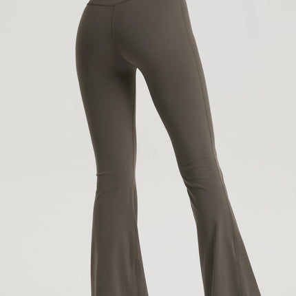 Dark Blue High-Waisted Lycra Yoga Bell-Bottom Pants for Women - Tummy Control & Butt Lifting
