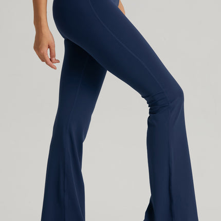 Dark Blue High-Waisted Lycra Yoga Bell-Bottom Pants for Women - Tummy Control & Butt Lifting
