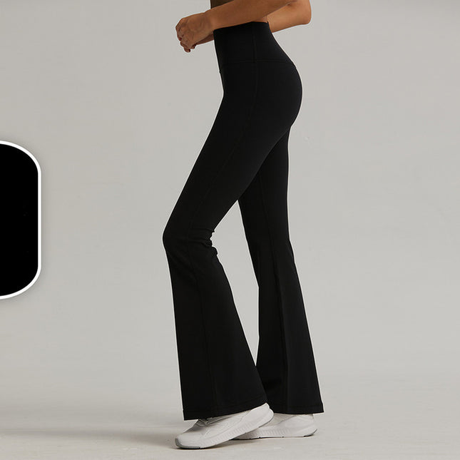 Black High-Waisted Lycra Yoga Bell-Bottom Pants for Women -Tummy
