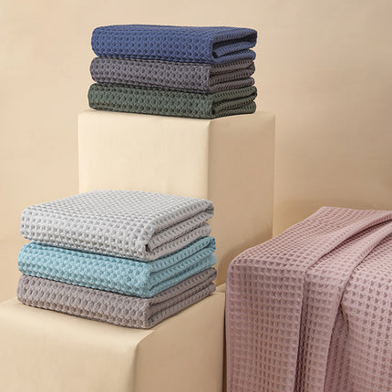 Green Pure Cotton Waffle Weave Bath Towel - Soft, Absorbent & Extra Large 70x140 cm for Home Use