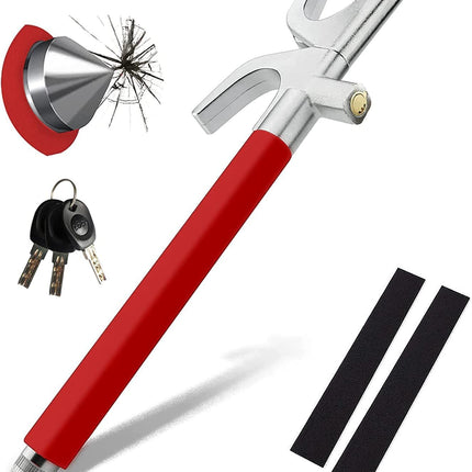 Red Multifunctional Car Steering Wheel Lock - Adjustable and Telescopic Anti-theft & Window Breaker Safety Tool