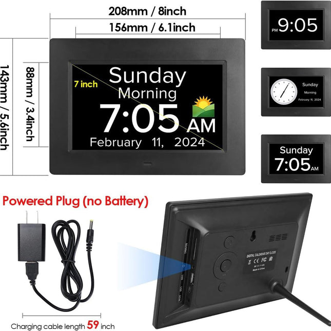 White Crystal Clear 7-Inch Digital Day Clock with Auto Dimming & Voice Assist – product detail