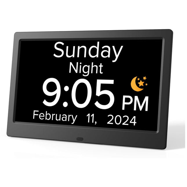 Black 10.1-Inch Digital Clock with Medication Reminders & Multi-Function Alarm