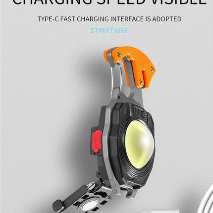 2PCS Orange Multi-Function COB Work Light with Carabiner - 500LM Flashlight, Lighter & More