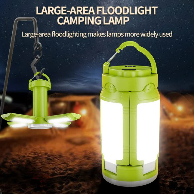 Green Foldable LED Camping Lantern with 6 Modes & Type-C Output